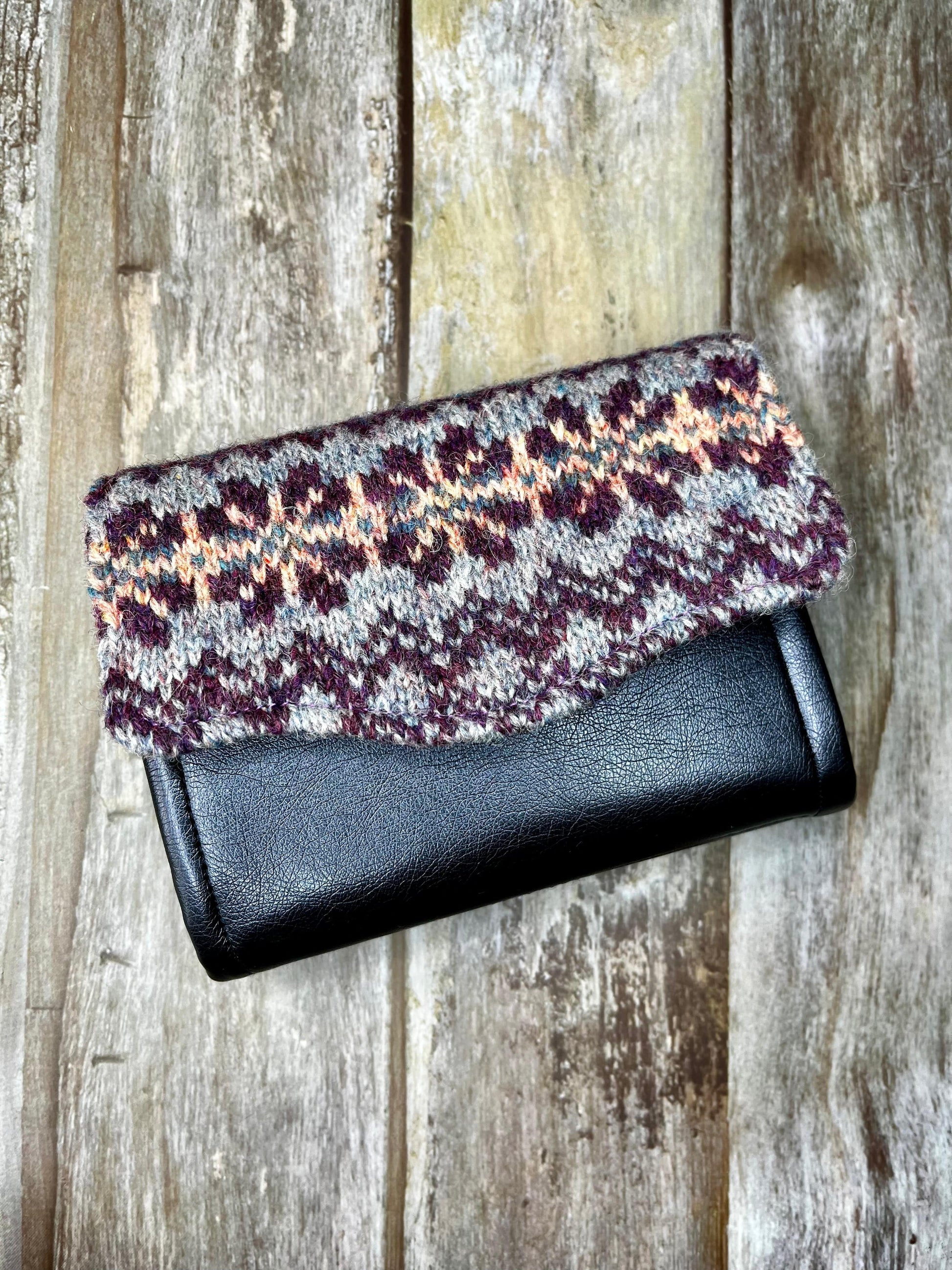 Hand knitted Fair Isle Purse Clutch | Blue Purple