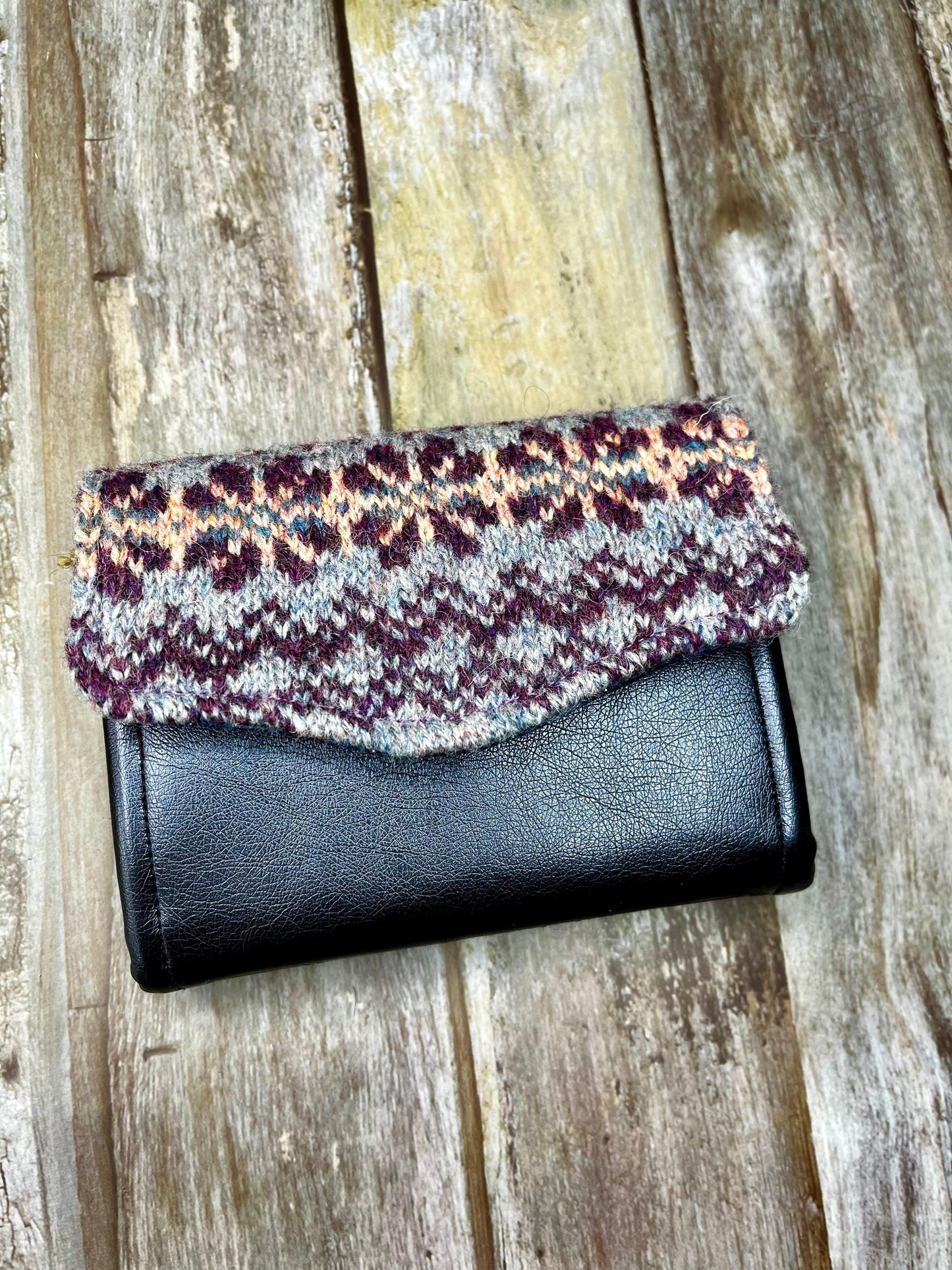 Hand knitted Fair Isle Purse Clutch | Blue Purple