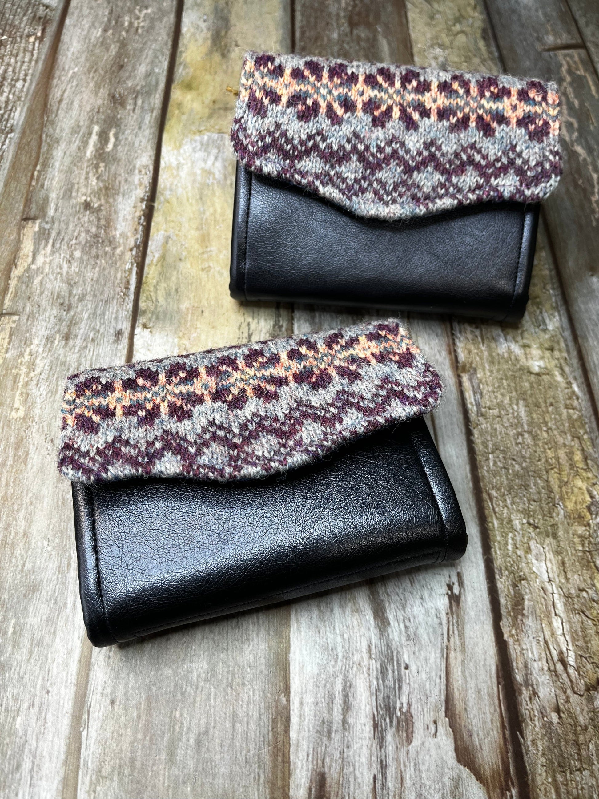 Hand knitted Fair Isle Purse Clutch | Blue Purple