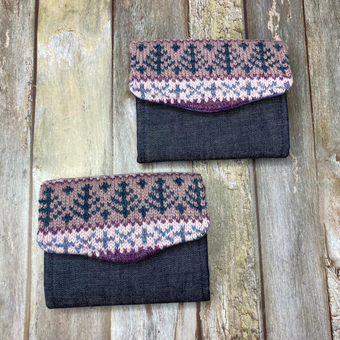 Hand knitted Fair Isle Purse Clutch | Purple Lilac Teal