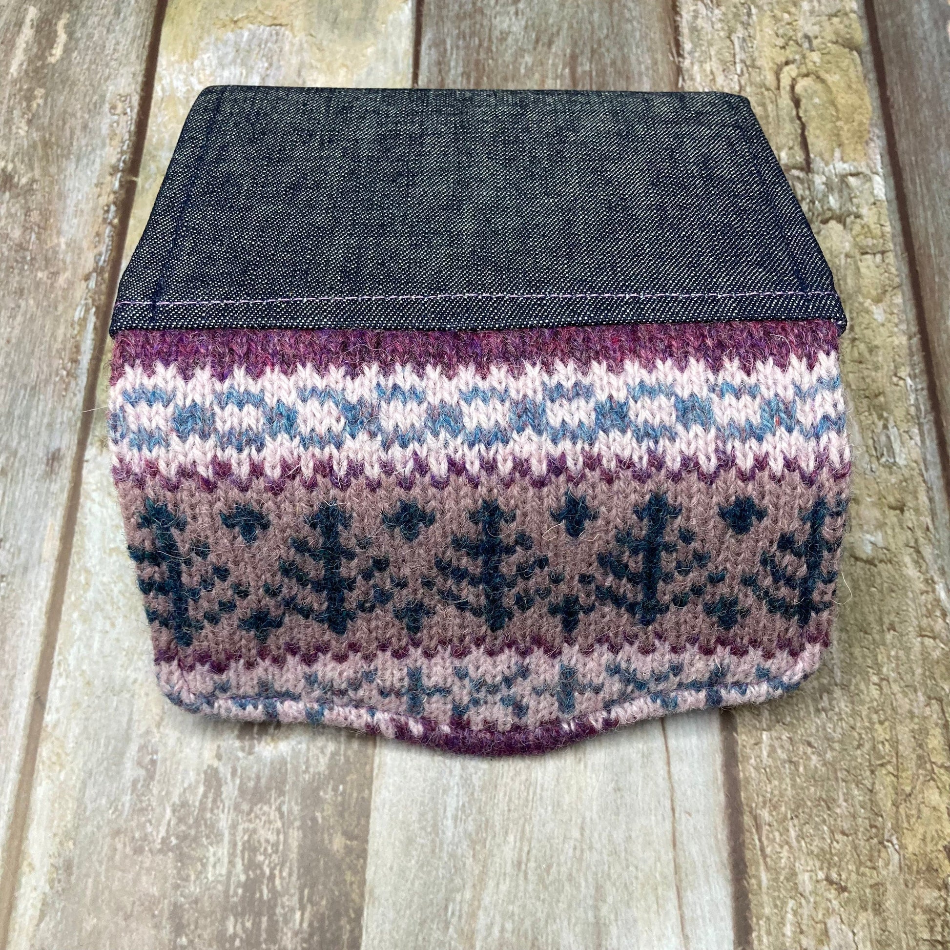 Hand knitted Fair Isle Purse Clutch | Purple Lilac Teal