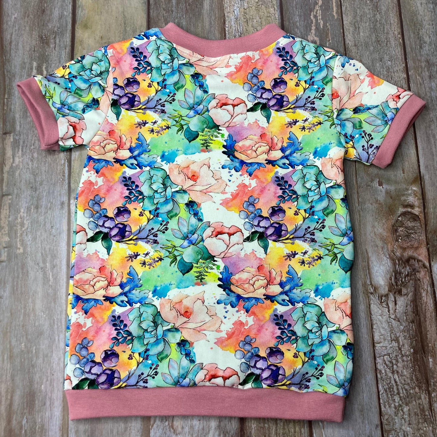 Kids Cuffed T-shirt | Floral pink white green