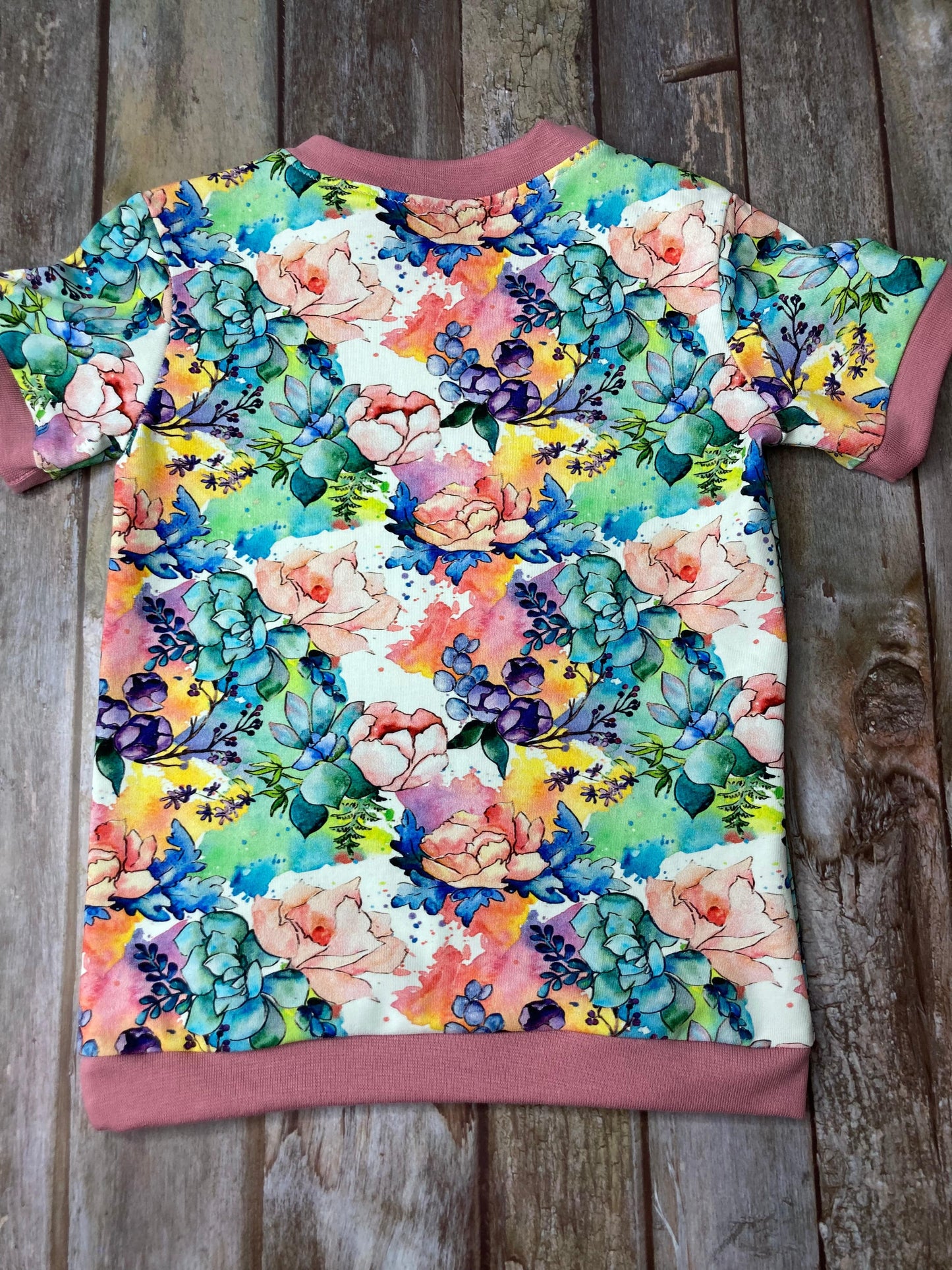 Kids Cuffed T-shirt | Floral pink white green