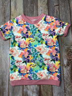 Kids Cuffed T-shirt | Floral pink white green