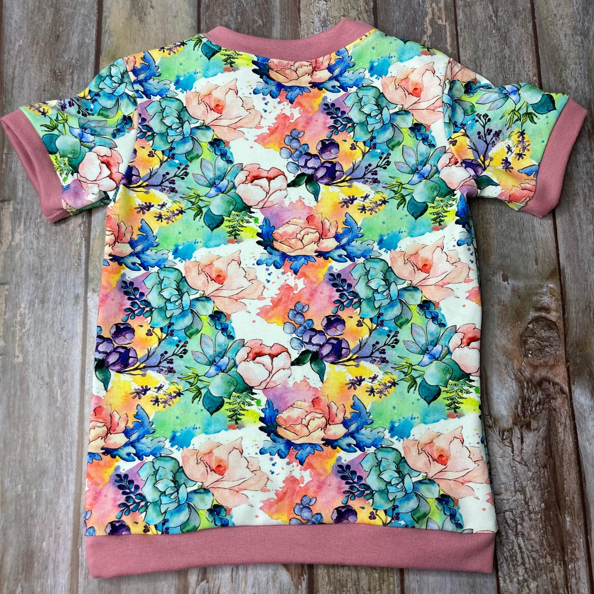 Kids Cuffed T-shirt | Floral pink white green