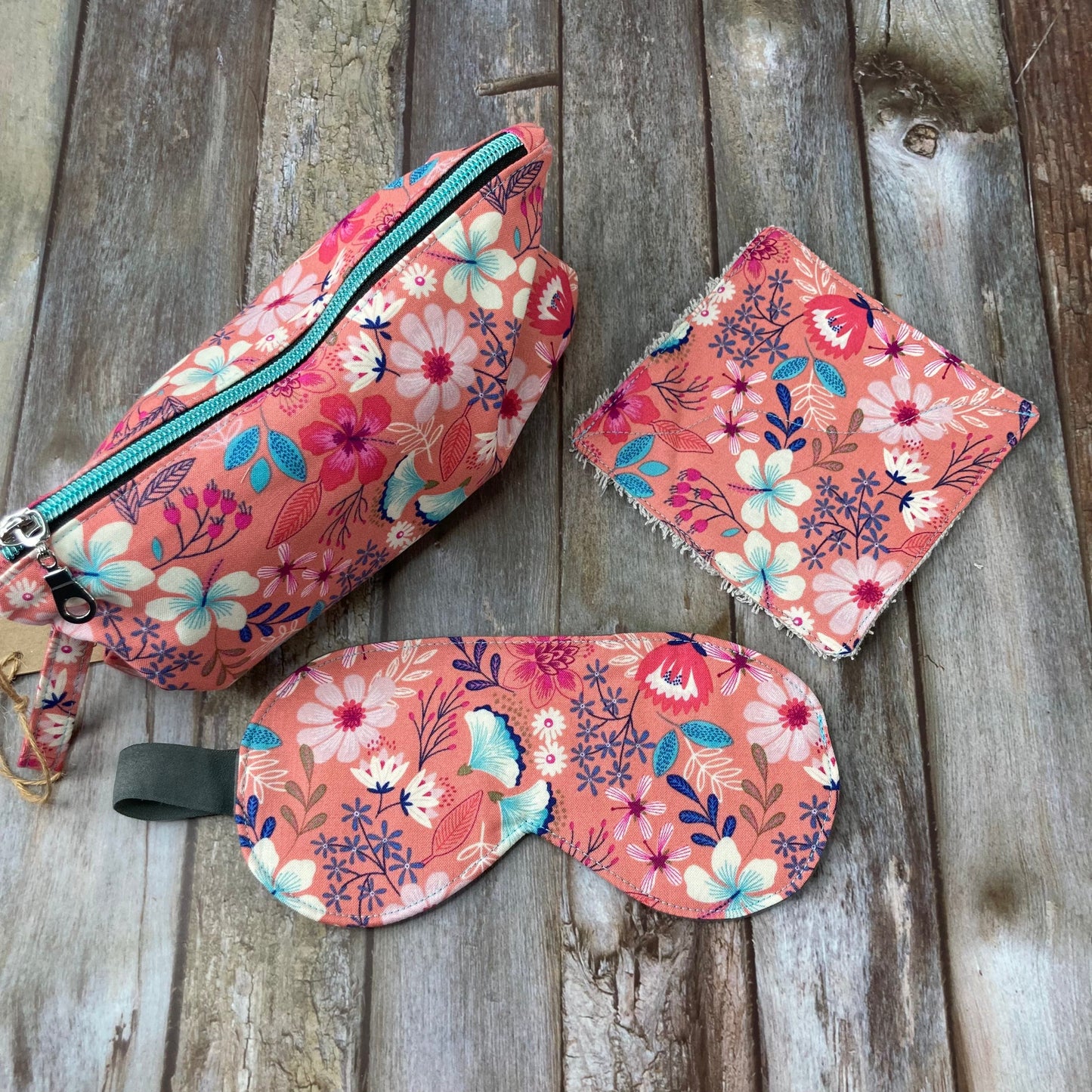 Zip Pouch Makeup Bag - Pencil Case | Pamper Pouch Gift Set - Coral, Navy, Grey Coral