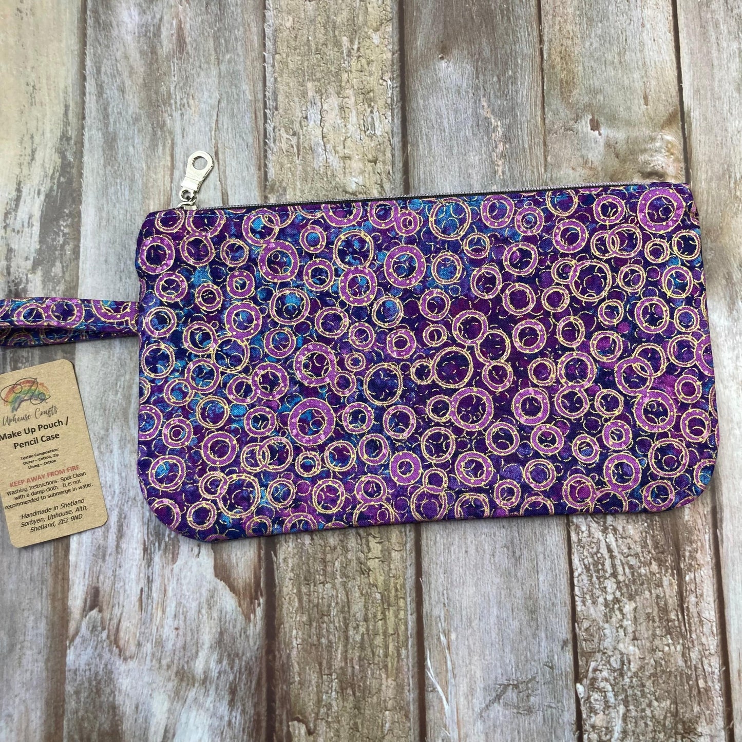 Zip Pouch Makeup Bag - Pencil Case | Hummingbird, Purple Gold Shimmer Purple gold