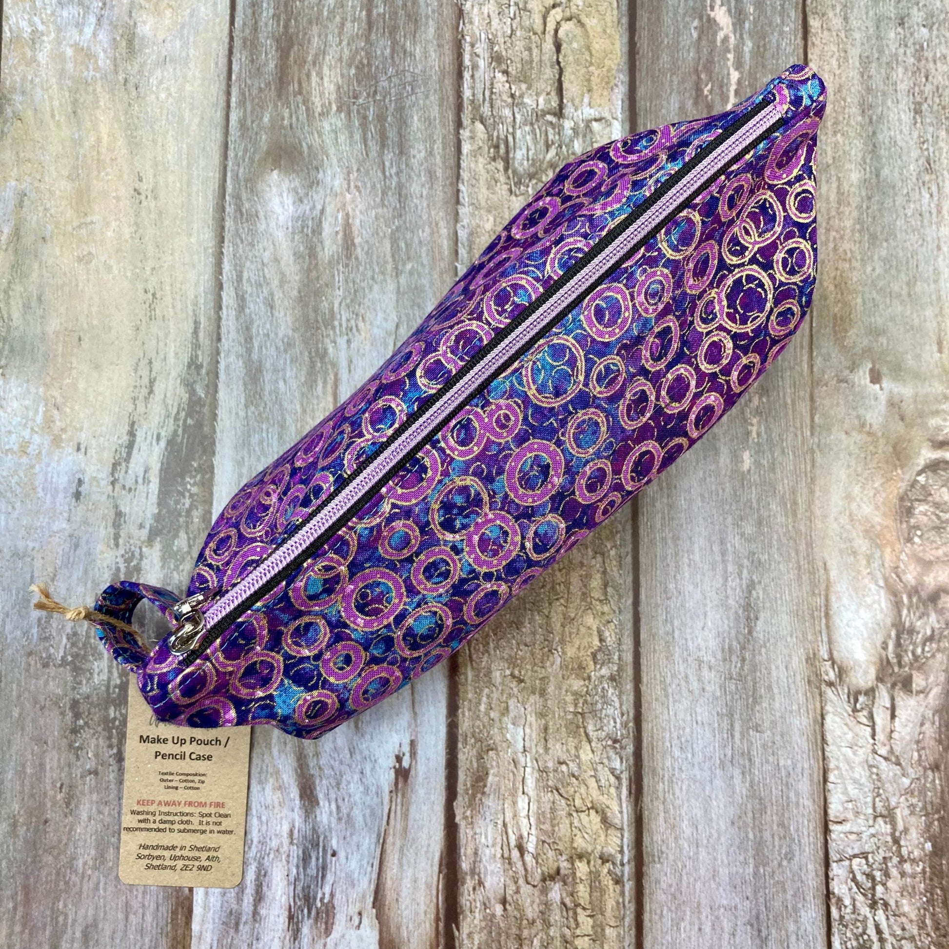 Zip Pouch Makeup Bag - Pencil Case | Hummingbird, Purple Gold Shimmer