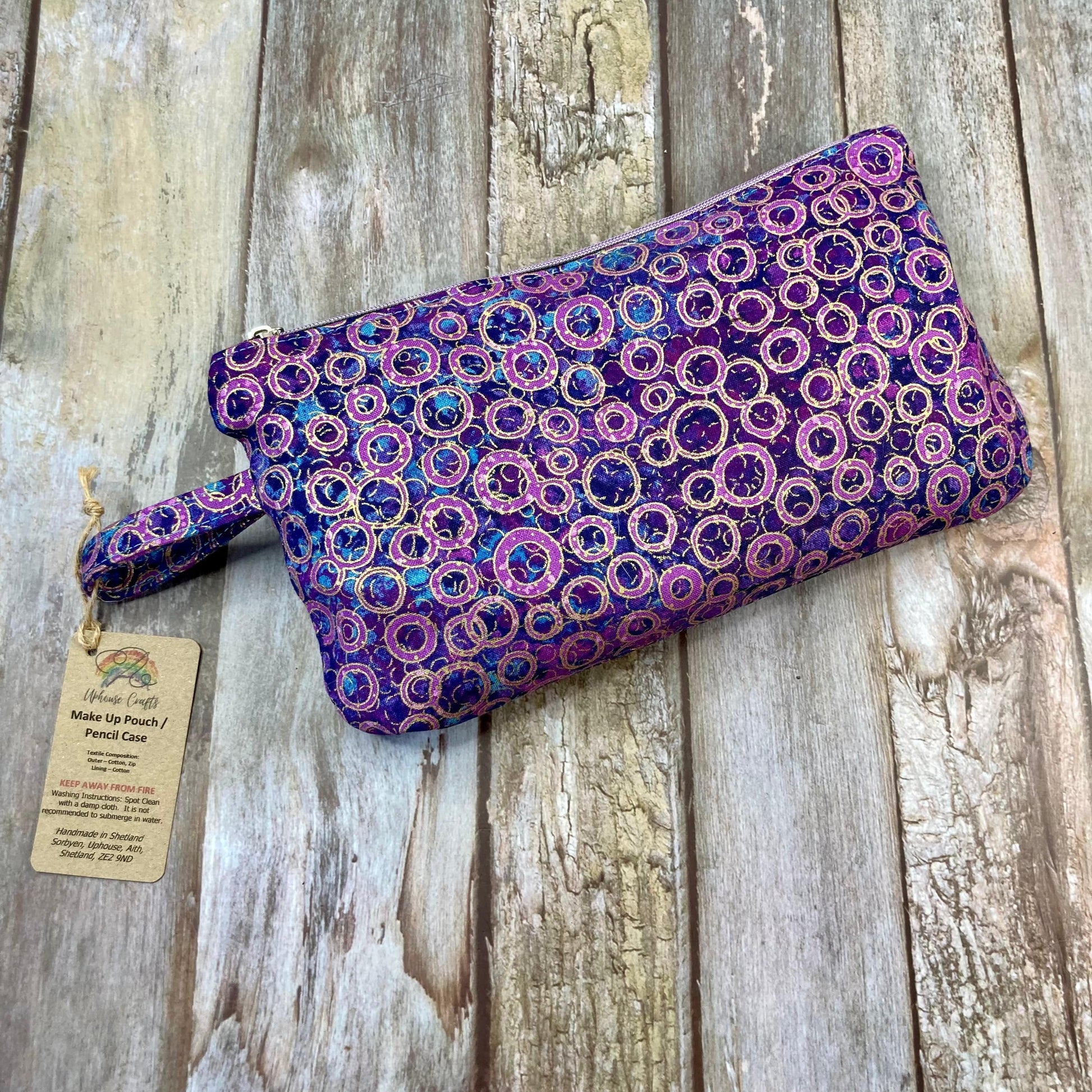 Zip Pouch Makeup Bag - Pencil Case | Hummingbird, Purple Gold Shimmer