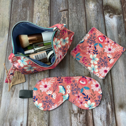 Zip Pouch Makeup Bag - Pencil Case | Pamper Pouch Gift Set - Coral, Navy, Grey